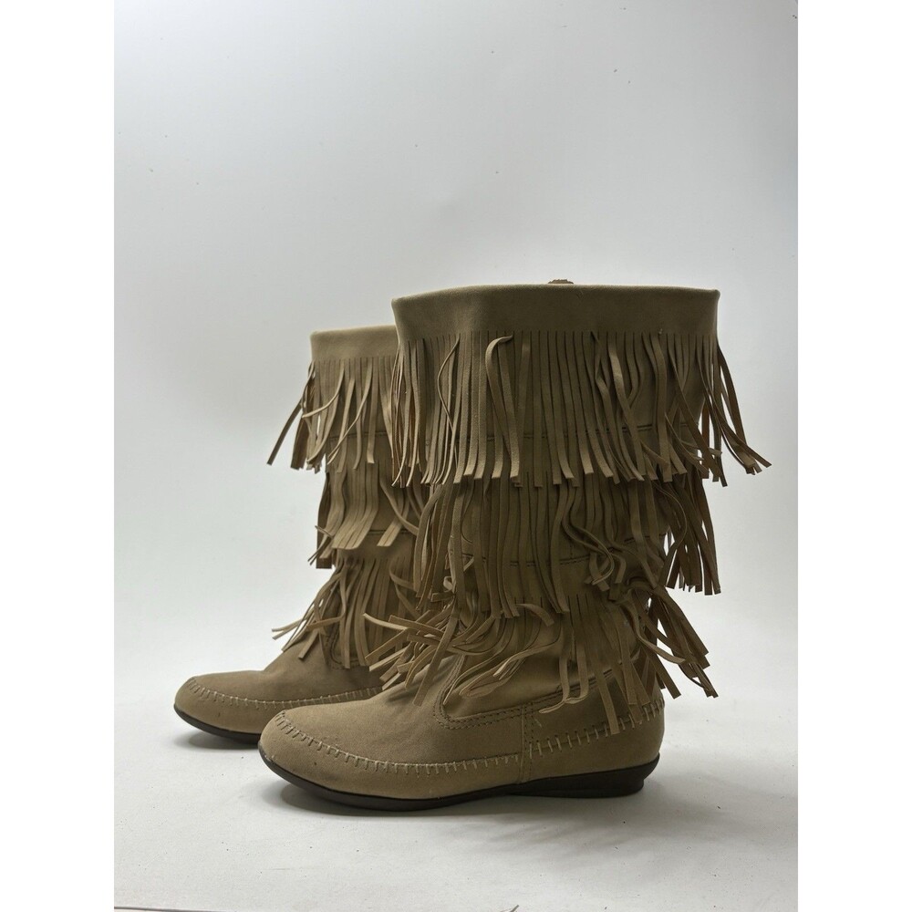 Comfortview Women’s Fringe Moccasin Boots Tan Suede Size 8M Western Boho Zip